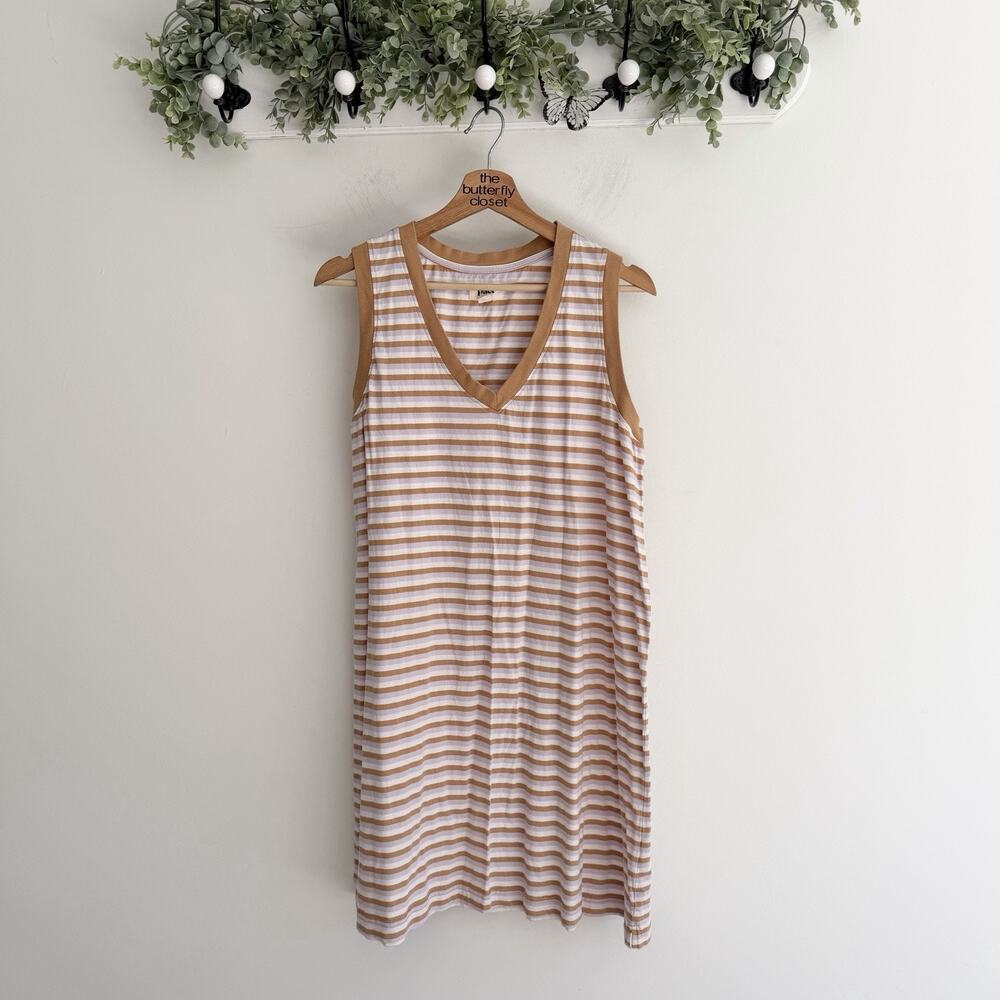 Pact Brown Striped Organic Cotton Sleeveless Shirt Dress Large mm6018